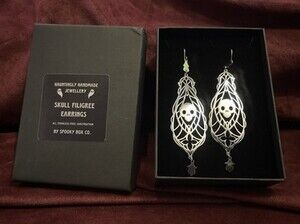 Spooky Box Club - Skull Filigree Earrings Stainless Steel Dangle Drop NIB